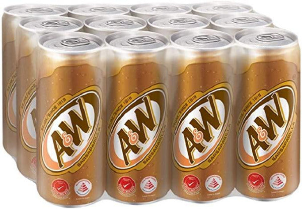 A&W root beer pack of 12 cans in a transparent wrap